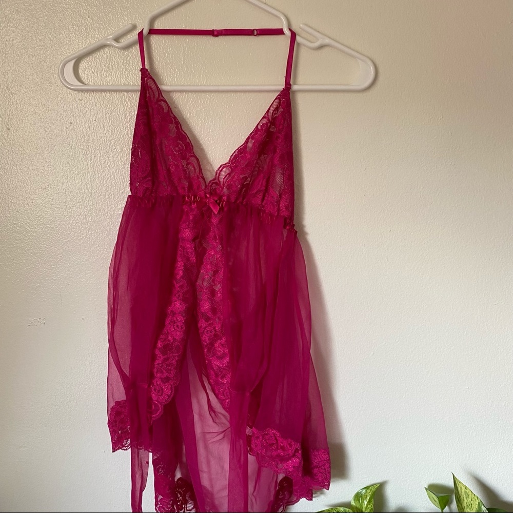 Pink ruffled negligee slip dress